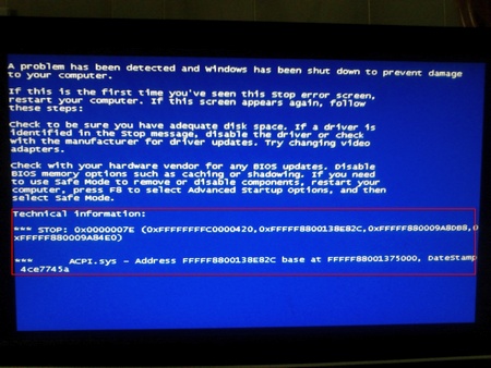 Синий экран на ноутбуке Windows